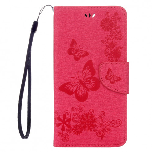 Pour iPhone 8 Plus et 7 Plus Butterflies Gaufrage Housse en cuir avec support et fentes pour cartes et portefeuille et lanière (Magenta) SH953M600-06
