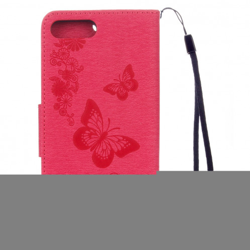 Pour iPhone 8 Plus et 7 Plus Butterflies Gaufrage Housse en cuir avec support et fentes pour cartes et portefeuille et lanière (Magenta) SH953M600-06