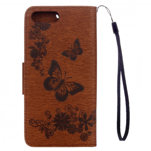Pour iPhone 8 Plus et 7 Plus Papillons Gaufrage Housse en cuir pour rabat avec porte-cartes et fentes pour cartes et porte-monnaie et lanière (brun) SH953Z267-06
