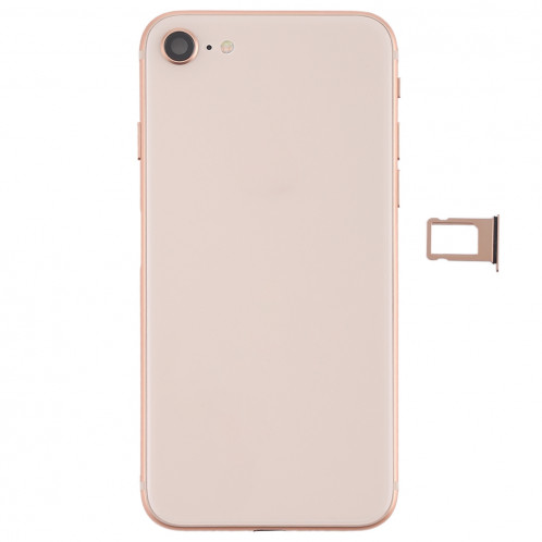 Couvercle de la batterie avec touches latérales et vibreur et haut-parleur fort et bouton d'alimentation + bouton de volume Câble et bac à cartes pour iPhone 8 (or rose) SH7RGL315-07
