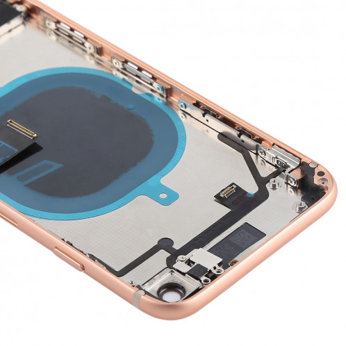 Couvercle de la batterie avec touches latérales et vibreur et haut-parleur fort et bouton d'alimentation + bouton de volume Câble et bac à cartes pour iPhone 8 (or rose) SH7RGL315-07