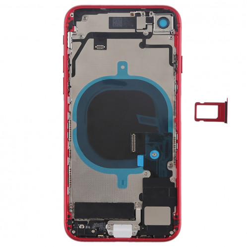 Batterie couvercle arrière avec touches latérales et vibrateur et haut-parleur fort et bouton d'alimentation + bouton de volume Câble câble et bac à cartes pour iPhone 8 (rouge) SH57RL336-07
