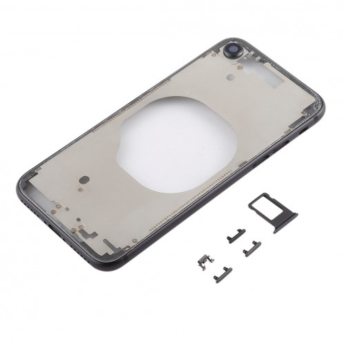 Coque arrière transparente avec objectif d'appareil photo, plateau de carte SIM et touches latérales pour iPhone 8 (noir) SH228B1695-06
