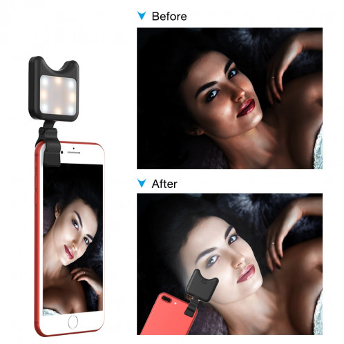 APEXEL APL-FL01 objectif de caméra de téléphone universel Selfie LED remplir la lumière avec Clip, pour iPhone, Samsung, Huawei, Xiaomi, HTC et autres smartphones (Noir) SA568B574-012