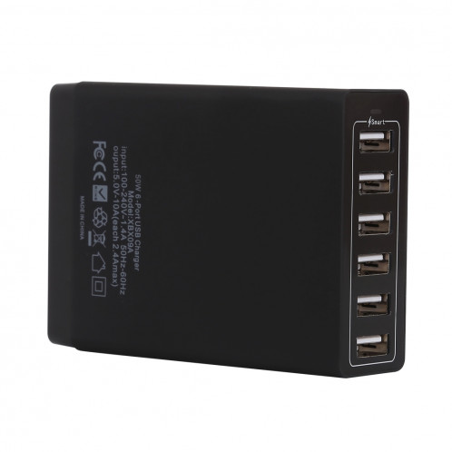 XBX09A 50W 5V 2.4A 6 ports USB Chargeur rapide Chargeur de voyage (Noir) SH175B624-06