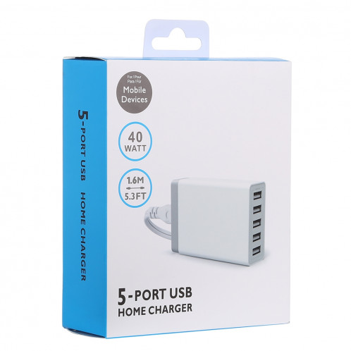 XBX09 5V 8A 5 ports USB Chargeur rapide Chargeur de voyage (Blanc) SH176W305-06