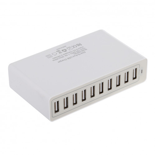 XBX09L 50W 5V 2.4A 10 ports USB Chargeur rapide Chargeur de voyage (Blanc) SH177W1524-06