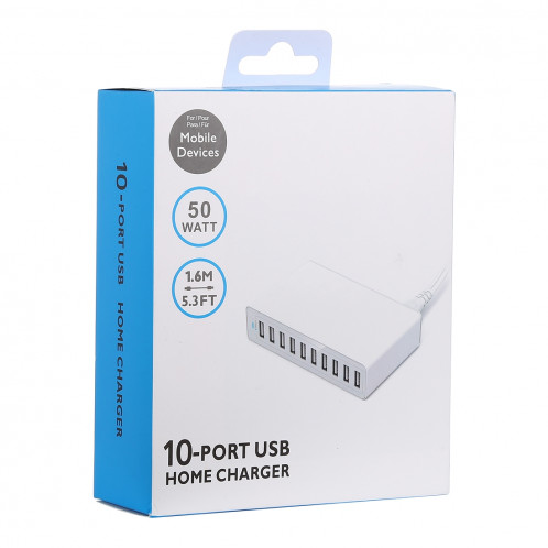 XBX09L 50W 5V 2.4A 10 ports USB Chargeur rapide Chargeur de voyage (Blanc) SH177W1524-06