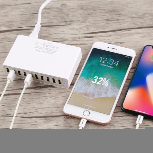 XBX09L 50W 5V 2.4A 10 ports USB Chargeur rapide Chargeur de voyage (Blanc) SH177W1524-06