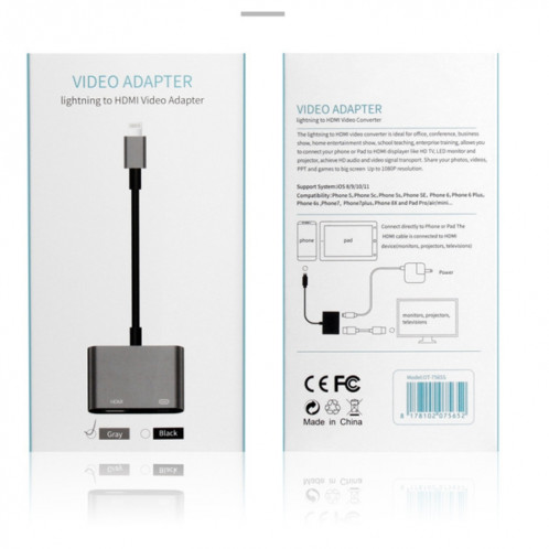 Onten 7565S Câble adaptateur vidéo pour projecteur HDTV 8 broches vers HDMI pour iPad (gris) SO438H1211-013