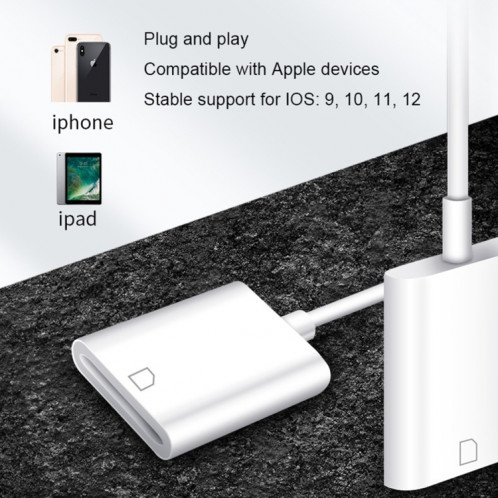 Adaptateur de lecteur de caméra NK105 8 broches vers carte SD, compatible avec les systèmes IOS 9.1 et supérieurs SH04821340-08