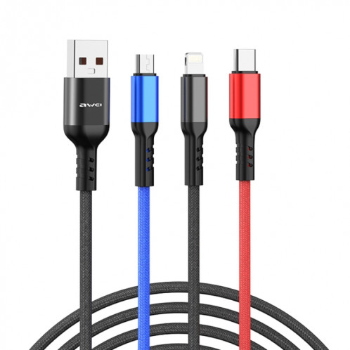 awei CL-971 3 en 1 1.2m 2.4A USB à 8 broches + Micro USB + USB-C / Type-C câble de charge multiple SA0678296-010