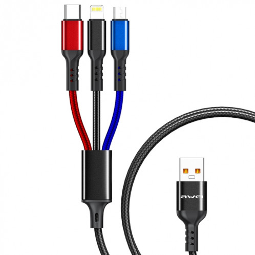 awei CL-971 3 en 1 1.2m 2.4A USB à 8 broches + Micro USB + USB-C / Type-C câble de charge multiple SA0678296-010