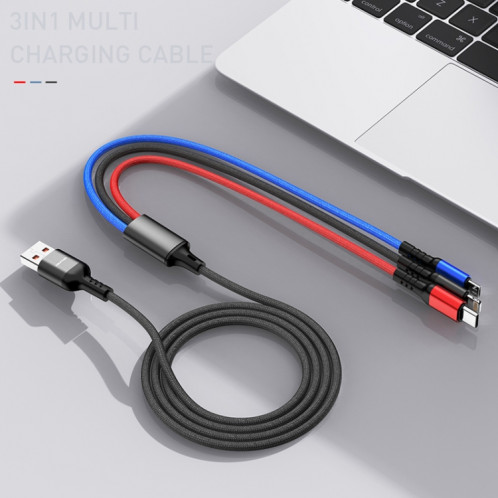 awei CL-971 3 en 1 1.2m 2.4A USB à 8 broches + Micro USB + USB-C / Type-C câble de charge multiple SA0678296-010