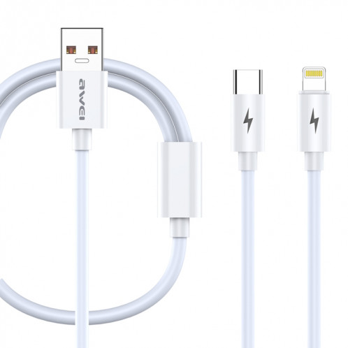 awei CL-79 2 en 1 USB de 1,2 m à 8 broches + câble de chargement multiple USB-C / Type-C SA07681797-09