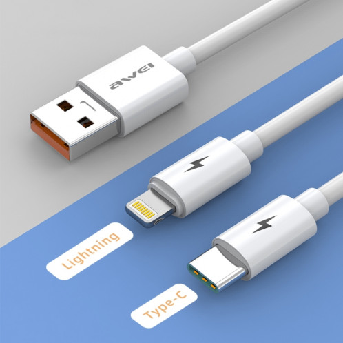 awei CL-79 2 en 1 USB de 1,2 m à 8 broches + câble de chargement multiple USB-C / Type-C SA07681797-09