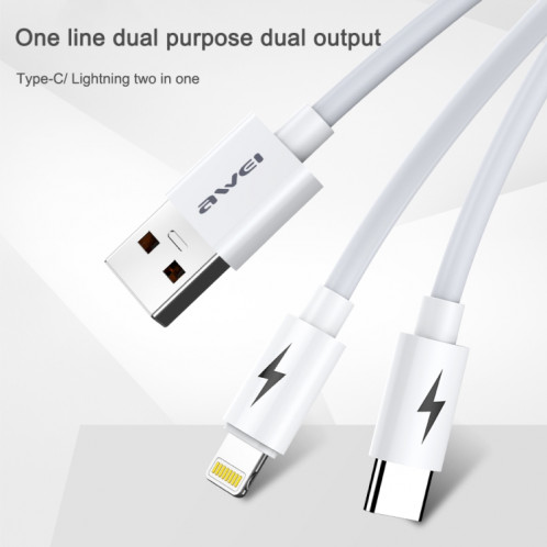 awei CL-79 2 en 1 USB de 1,2 m à 8 broches + câble de chargement multiple USB-C / Type-C SA07681797-09