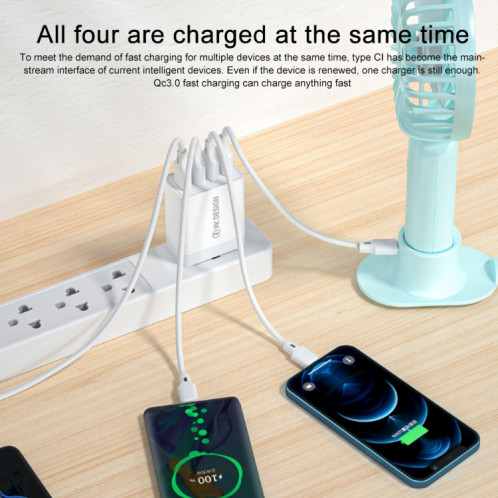 Wekome WP-U125 YouPin Series 18w QC3.0 4 ports USB Chargeur de voyage rapide, SW82EU33-06