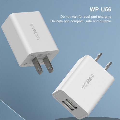 Wekome WP-U56 2 en 1 2A Dual USB Travel Chargeur + USB à Micro USB Cable de câble de données, Fiche US (Blanc) SW884W1256-06