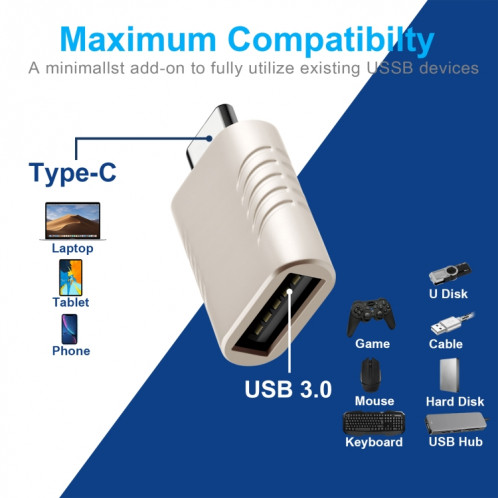 2 PCS SBT-148 USB-C / C / TYPE-C Homme à l'adaptateur d'alliage de zinc femelle USB 3.0 (Champagne Gold) SH99CJ1824-07