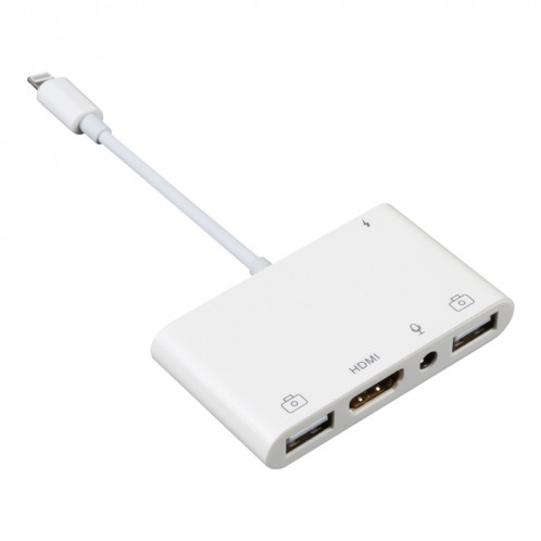4 en 1 8 broches sur Dual USB + 3.5mm AUX + HDMI OTG Audio Digital Adapter AV SH0995808-07