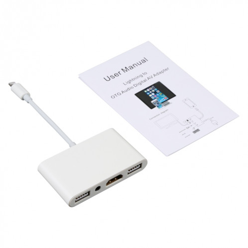 4 en 1 8 broches sur Dual USB + 3.5mm AUX + HDMI OTG Audio Digital Adapter AV SH0995808-07