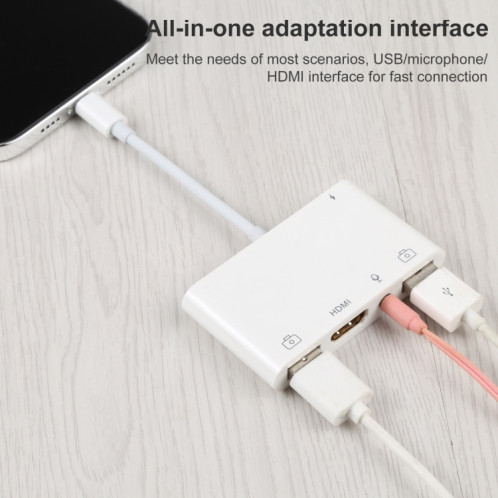 4 en 1 8 broches sur Dual USB + 3.5mm AUX + HDMI OTG Audio Digital Adapter AV SH0995808-07