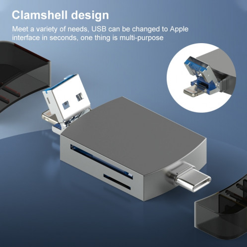 3 en 1 USB-C / Type-C sur USB + 8 broches Lecteur de carte de carte de carte TF / SD (or) SH006J834-07