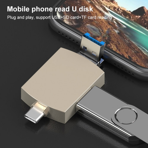 3 en 1 USB-C / Type-C sur USB + 8 broches Lecteur de carte de carte de carte TF / SD (or) SH006J834-07