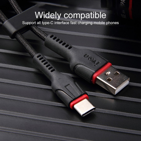 IVON CA81 Type-C / USB-C Câble de données de chargement rapide, longueur: 33cm (noir) SI108B330-08