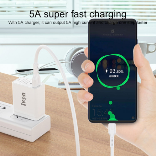 Ivon CA86 5A Type-C / USB-C Super Fast Chargement Câble de charge, Longueur: 1M (Blanc) SI109W1641-06