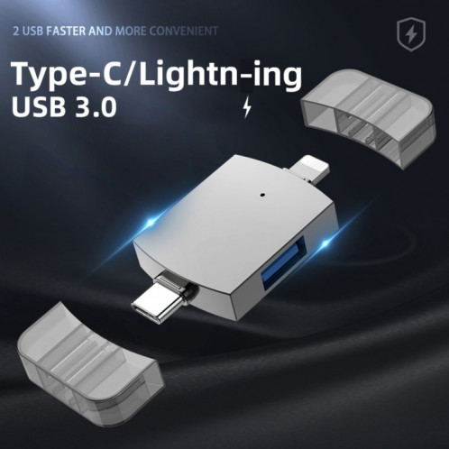 2 en 1 USB 2.0 + USB 3.0 Femme à 8 broches + Adaptateur OTG Homme USB-C / Type-C SH12431852-07