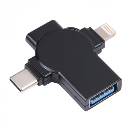 X09 Adaptateur OTG d'interface USB vers double 8 broches + USB-C / Type-C 4 en 1 (noir) SH278B1183-05