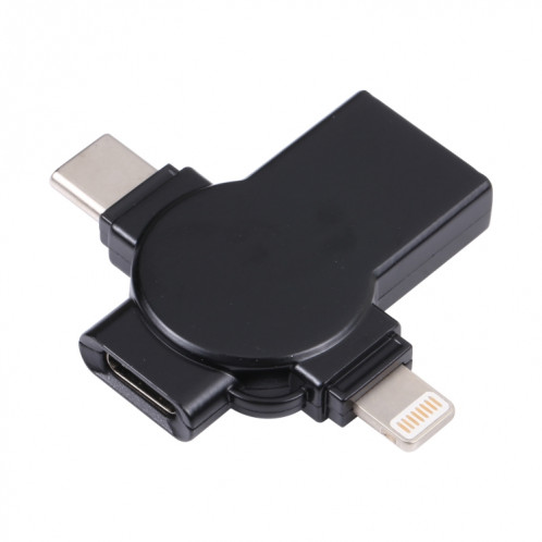 X09 Adaptateur OTG d'interface USB vers double 8 broches + USB-C / Type-C 4 en 1 (noir) SH278B1183-05