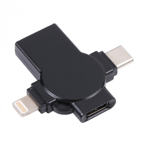 X09 Adaptateur OTG d'interface USB vers double 8 broches + USB-C / Type-C 4 en 1 (noir) SH278B1183-05