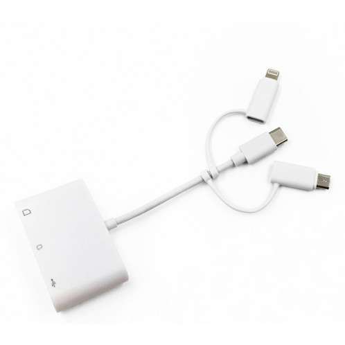 Adaptateur d'extension USB OTG 3 en 1 8 broches et micro USB et type-c vers lecteur de carte TF et SD (blanc) SH281W1360-04