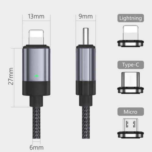 Câble de données magnétique à charge rapide USB-C / Type-C vers USB-C / Type-C 100 W, style : câble de 1 m + tête magnétique SH12851907-08