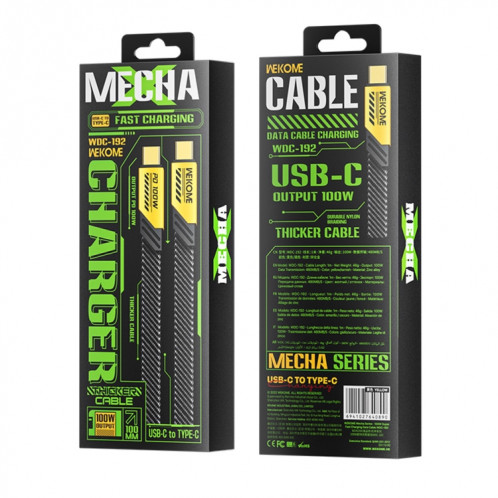 WK WDC-192 Mech Series 100 W USB-C/Type-C vers USB-C/Type-C Câble de données à charge rapide, longueur : 1 m (ternir) SW315Q1010-08