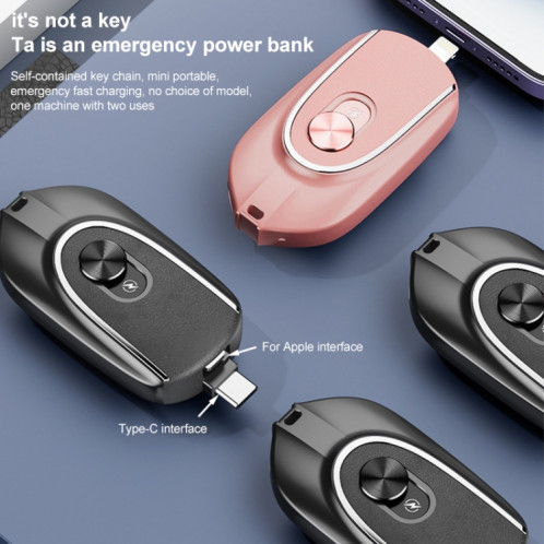 V9 1200 mAh USB-C/Type-C et interface 8 broches Mini porte-clés de banque d'alimentation d'urgence (blanc) SH327W233-08