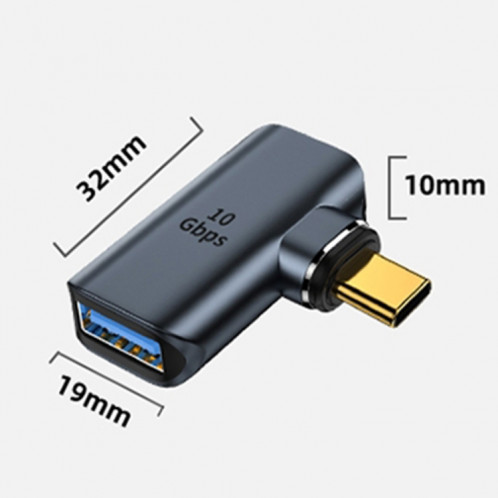 Adaptateur de charge magnétique latéral USB femelle 10 Gbit/s vers USB-C/Type-C mâle (gris) SH480H671-06