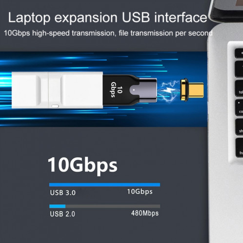 Adaptateur de charge magnétique latéral USB femelle 10 Gbit/s vers USB-C/Type-C mâle (gris) SH480H671-06