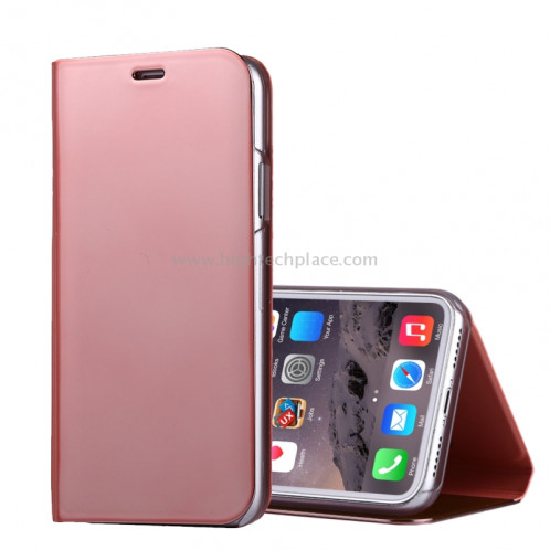 Pour iPhone X Étui à galvanoplastique en cuir horizontal en cuir avec porte-monnaie (or rose) SP91RG8-06