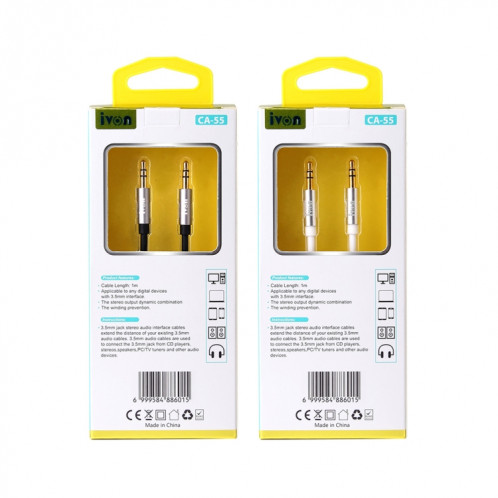 Ivon CA55 3,5 mm mâle au câble audio audio mâle, longueur de câble: 1m (blanc) SI410W1771-08