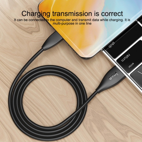 Ivon CA87 USB au câble de données de charge rapide USB-C / TPE-C, longueur de câble: 1m (noir) SI416B884-08