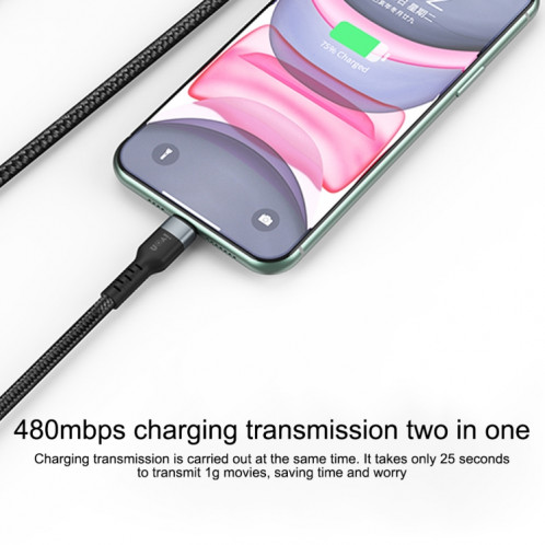 Ivon CA88 12W 2.4A USB à micro USB Nylon Braid Câble de données de charge rapide, Durée du câble: 1M (noir) SI418B1513-07