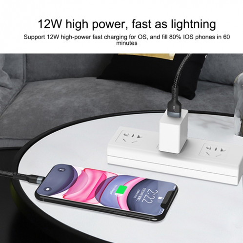 Ivon CA88 12W 2.4A USB à micro USB Nylon Braid Câble de données de charge rapide, Durée du câble: 1M (noir) SI418B1513-07