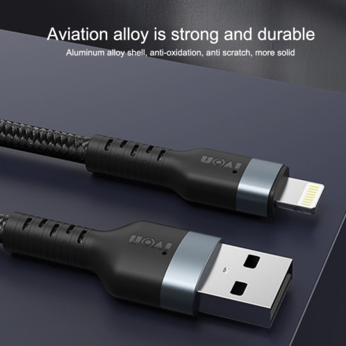 Ivon CA88 12W 2.4A USB à micro USB Nylon Braid Câble de données de charge rapide, Durée du câble: 1M (noir) SI418B1513-07