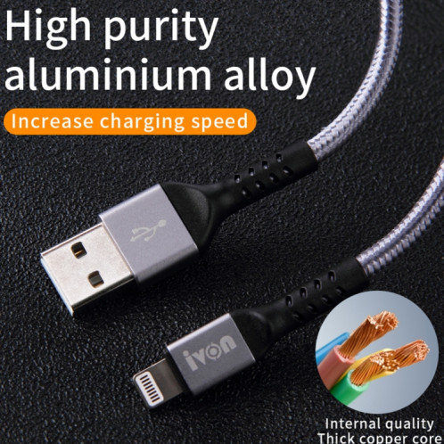 Ivon CA89 2.1A USB au câble de données de charge rapide USB-C / Type-C, longueur de câble: 1m (gris) SI421H794-07