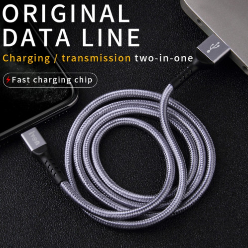 Ivon CA89 2.1A USB au câble de données de charge rapide USB-C / Type-C, longueur de câble: 1m (gris) SI421H794-07