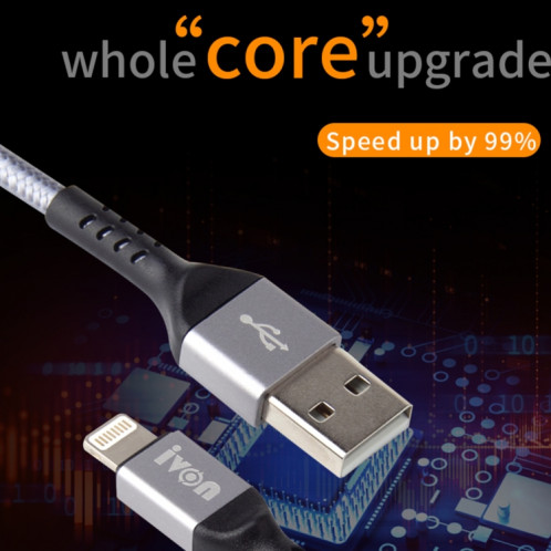 Ivon CA89 2.1A USB à micro USB tresse câble de charge rapide, longueur de câble: 1m (gris) SI422H239-07